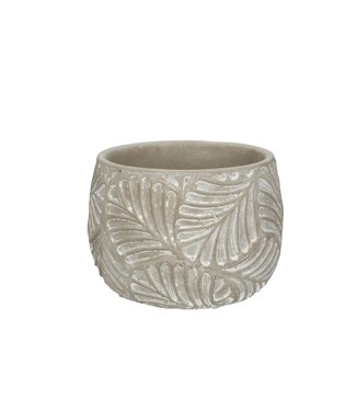 4A Grijze keramiek Stone Leaf bolpot | Diameter hals 13.,5 centimeter bodem 12 centimeter | Hoogte 11 centimeter | Per 6 stuks