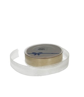 4A Cremekleurig Organza lint | 25 millimeter breed | Lengte 50 meter   | Per stuk