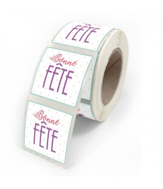 4A Naturelle paars sticker label met Franse tekst “Bonne Fête” | Diameter 40 millimeter | Per 500 stuks