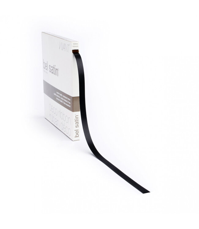 Black satin ribbon | Width 10 millimetres | Length 100 metres | Ordered by piece