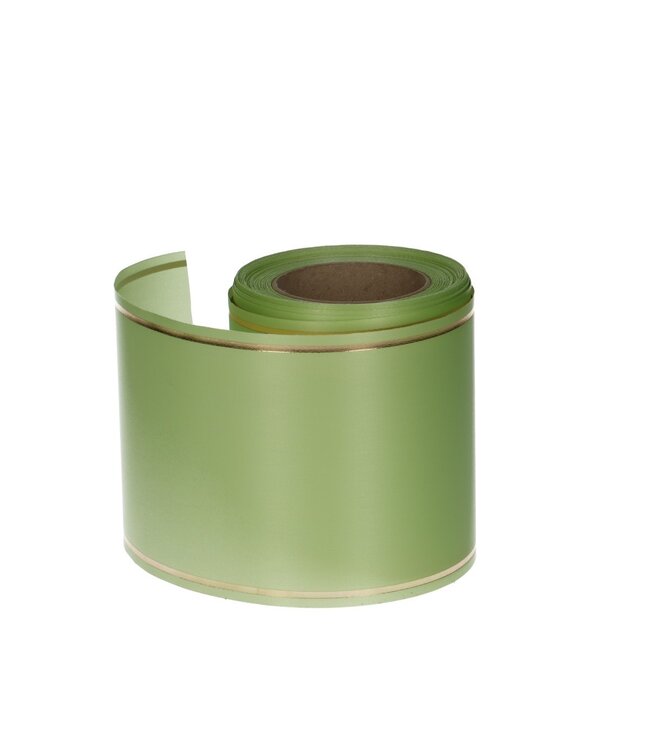 Light green satin machine ribbon | 100 millimetres wide | Length 25 metres | Ordered by piece