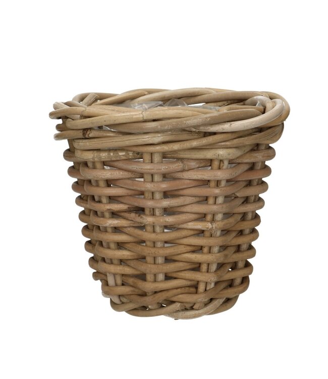 Grijsbruine mandwerk rotan pot | Diameter 16 centimeter | Hoogte 15 centimeter  | Per stuk te bestellen