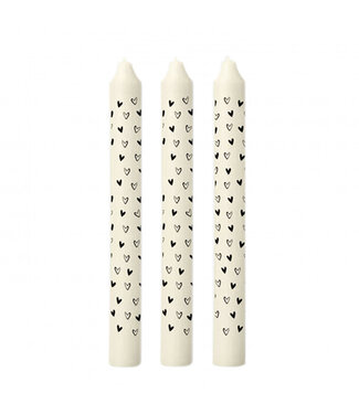 4A White Mother's Day candles with hearts | Diameter 2.2 centimetres | Height 20 centimetres | 3 candles per set | Per piece