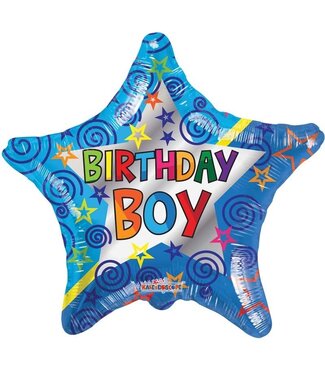 4A Mittelblauer Folienballon Birthday Boy | Höhe 45 Zentimeter | Pro 10 Stück