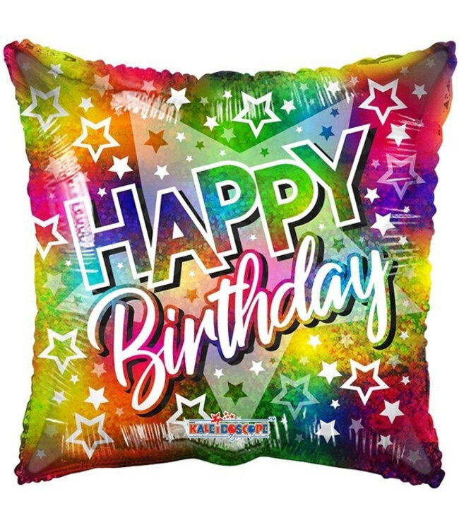 Gemengde kleuren met sterren Kaleidoscope folie ballon Happy Birthday | Hoogte 45 centimeter | Per 10 ballonnen te bestellen