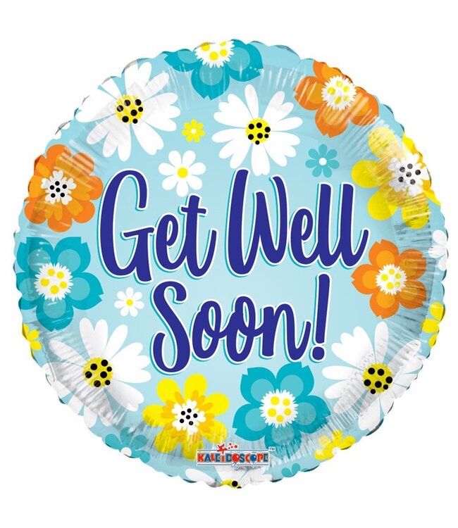 Mittelblauer Kaleidoscope Folienballon Get Well Soon | Höhe 45 Zentimeter | Bestellung pro 10 Ballons