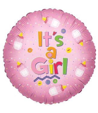 4A Roze folie ballon met zuigflesjes It's a Girl | Hoogte 45 centimeter | Per 10 stuks