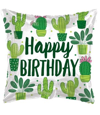 4A Groene biologisch afbreekbare ballon met cactussen Happy Birthday | Hoogte 45 centimeter | Per 10 stuks