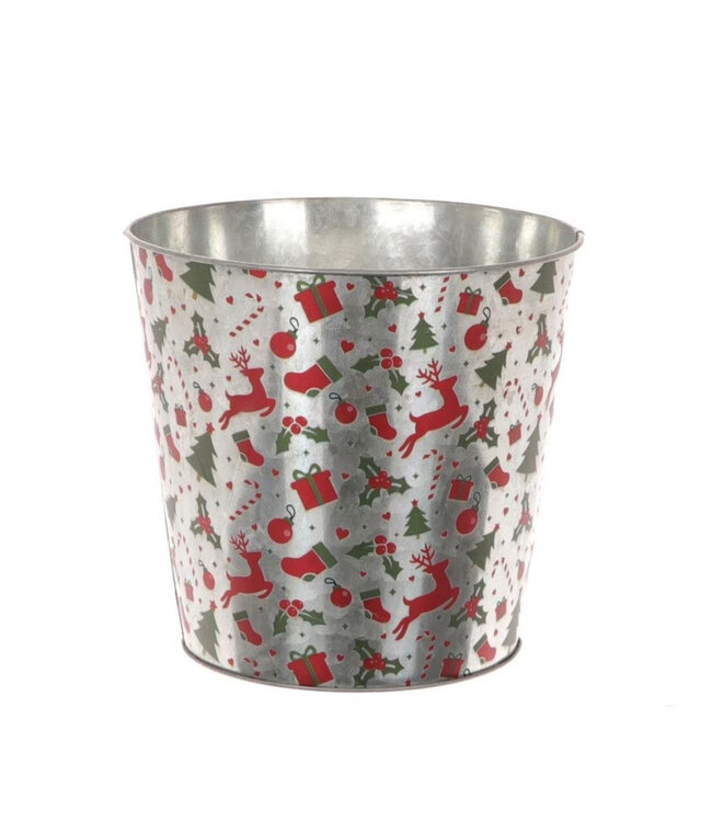 Opruiming Kerst Zink christmas pot | Diameter 24 centimeter | Hoogte 22 centimeter | Per 5 stuks te bestellen