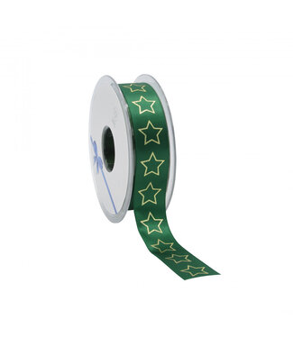 4A Green Christmas ribbon with star | Width 23 millimetres | Length 25 metres | Per piece