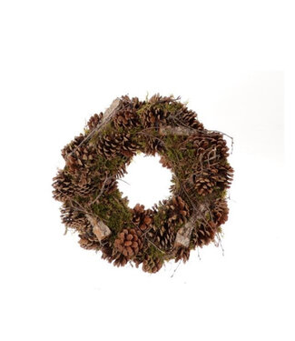 4A Green wreath with pine cones and wood pieces | Diameter 30 centimetres | Per piece