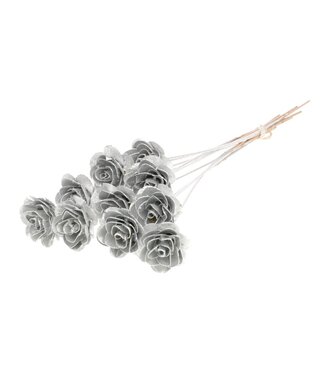 LDD Woodrose 5cm on wire 10pc silver silver glitter | Per 21 stuks