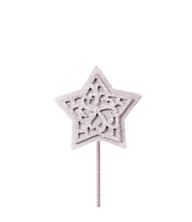 Wood/felt star 7cm o/s 10pc silver | Per 25 stuks te bestellen