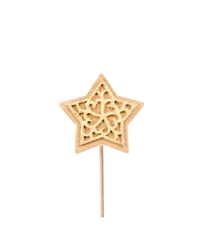 Wood/felt star 7cm o/s 10pc gold | Per 25 stuks te bestellen