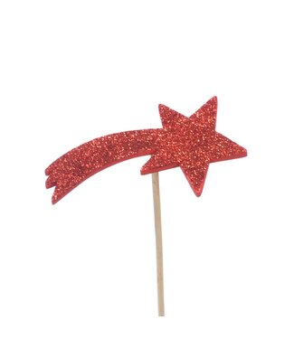 LDD Wood rising star 9cm o/s 10pc red red glitter | Per 35 stuks