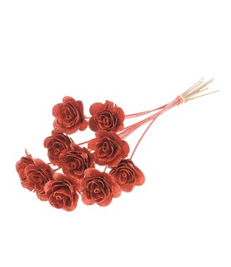 LDD Woodrose 5cm on 40cm wire 10pc red red glitter | Per 20 stuks