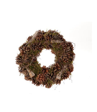 4A Green wreath with pine cones and wood pieces | Diameter 40 centimetres | Per piece