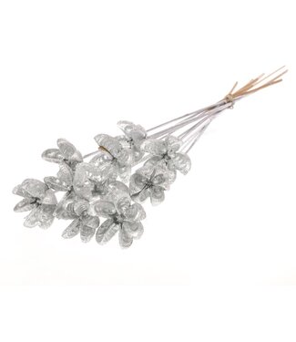 LDD Cartoos Flower on stem 10pc silver silver glitter | Per 15 stuks