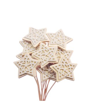 LDD Wood/felt star 7cm o/s 10pc natural/white | Per 25 stuks