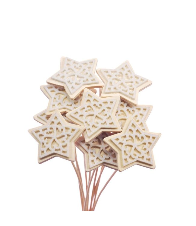 Wood/felt star 7cm o/s 10pc natural/white | Per 25 stuks te bestellen