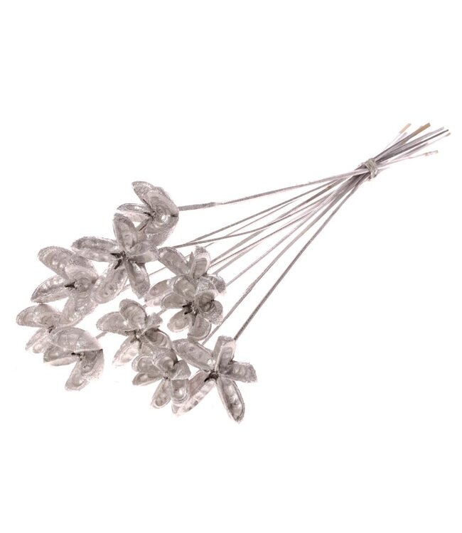 Cartoos Flower on stem 10pc silver | Per 15 stuks te bestellen