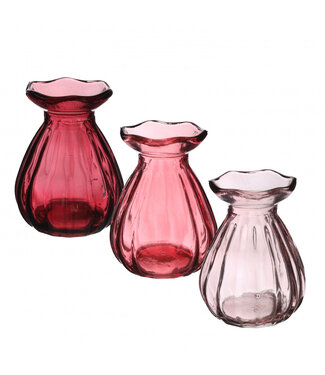 4A Roze glazen fles Fleur | Min. diameter 3 centimeter max. diameter 7 centimeter | Hoogte 9 centimeter | Per 12 stuks