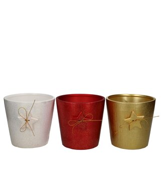 4A Kerst Keramiek Pot ster d13*12cm | Per 6 stuks