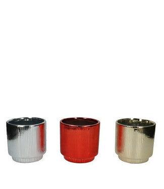 4A Kerst Keramiek Stripes pot d10*10cm | Per 12 stuks