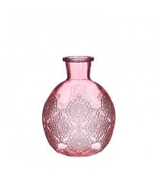 4A Roze glazen fles Bologna | Min. diameter 3 centimeter max. diameter 13 centimeter | Hoogte 17 centimeter | Per 6 stuks