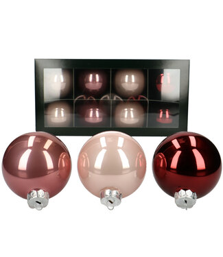 4A Gemengde kleuren roze Kerstballen | Diameter 80 millimeter | Per 8 stuks