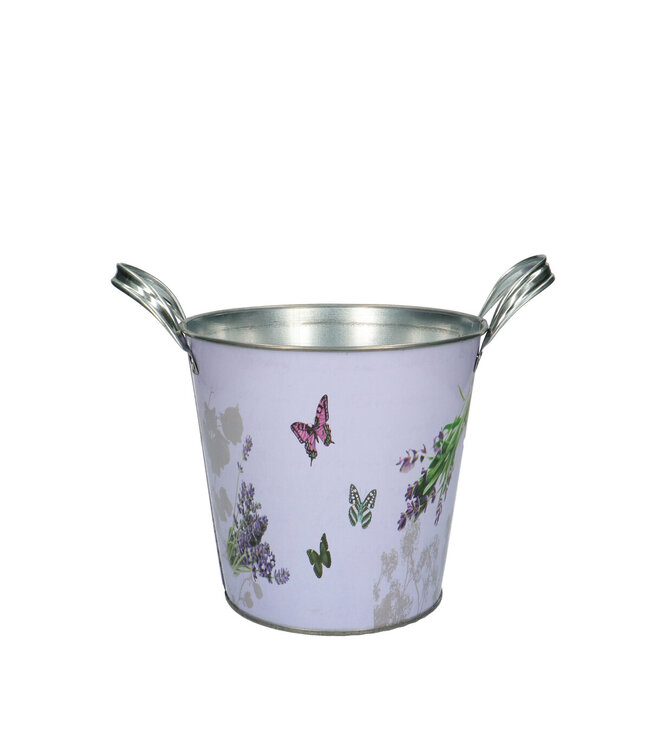 Lilac-coloured zinc pot with butterflies | Diameter 16 centimetres | Height 15 centimetres | Available to order in sets of 10