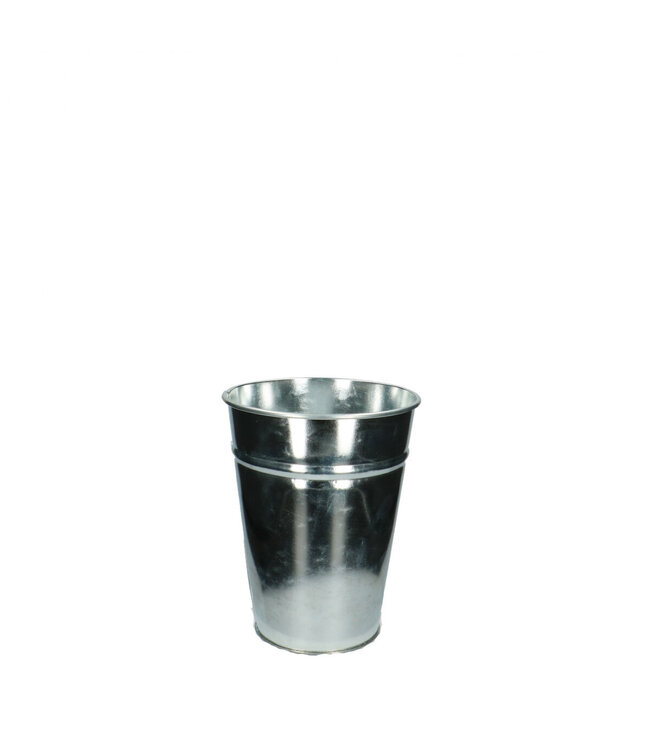 Zilverkleurige zinken vaas  | Diameter 15 centimeter | Hoogte 19.5 centimeter | Per 4 stuks te bestellen