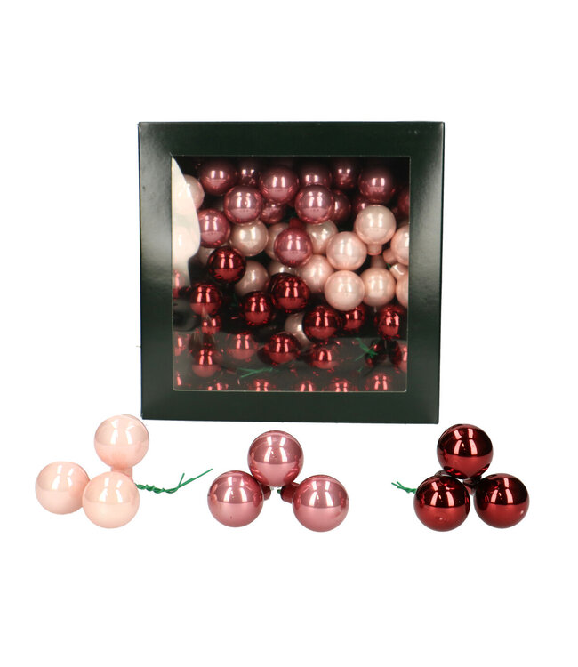 Gemengde kleuren roze Kerstballen met draad | Diameter 25 millimeter | Per 144 kerstballen te bestellen