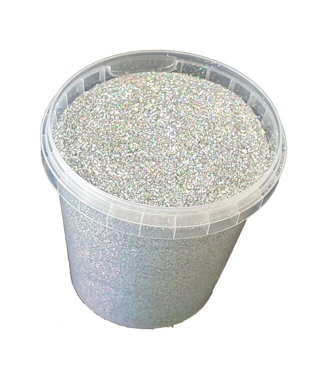 Eimer Glitter Laser Silber | Gewicht 400 Gramm | Größe der Glitter 1/64 | 0,6 mm | 15 Hex | Eimerweise bestellen