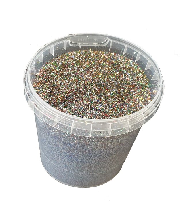 Emmer glitters gemengde kleuren | Gewicht 400 gram | Maat glitters 1/64 | 0,6 mm | 15 Hex | Per emmer te bestellen