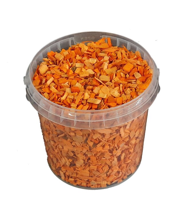 Orangene Holzschnitzel | 5 - 8 Millimeter Holzchips | 1 Liter pro Eimer | Pro 6 Eimer zu bestellen