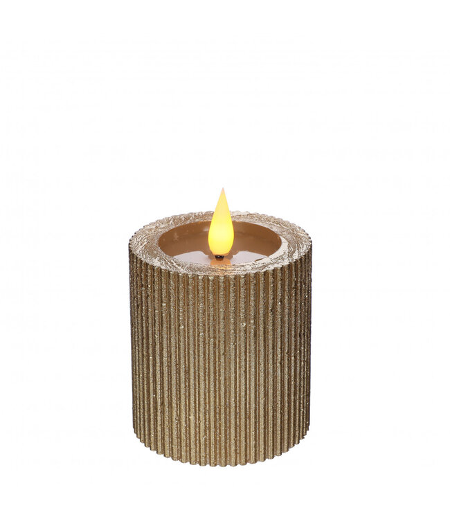 Bougies de souche LED striées couleur or | Diamètre 7 centimètres | Hauteur 7,5 centimètres | Piles AAA non comprises | Commande par 6 pièces