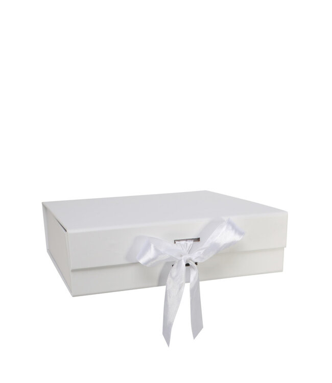 Weiße Hochzeitsgeschenkbox mit Schleife | Maße 22 x 22 x 6,5 Zentimeter | Pro Stück bestellbar
