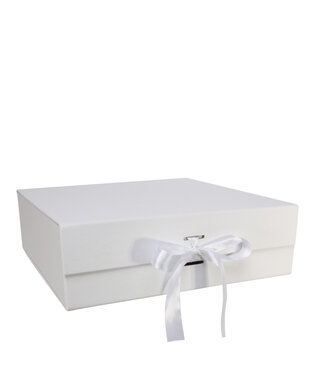 4A Weiße Hochzeitsgeschenkbox mit Schleife | Maße 30 x 30 x 9 Zentimeter | Pro Stück
