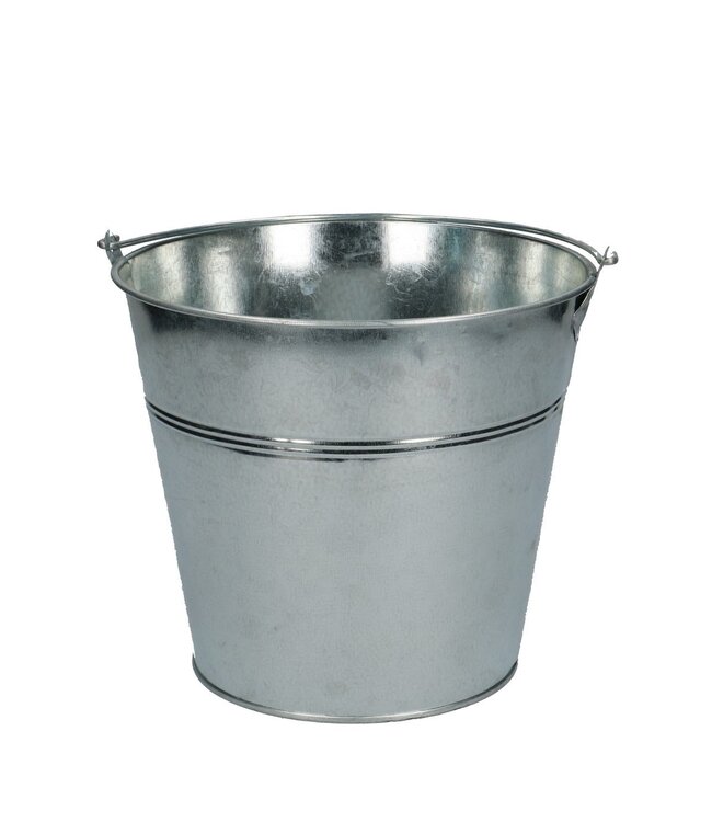 Silver coloured zinc bucket | Diameter 17 centimetres | Height 15 centimetres | Capacity 1.5 litres | Order per 6 buckets