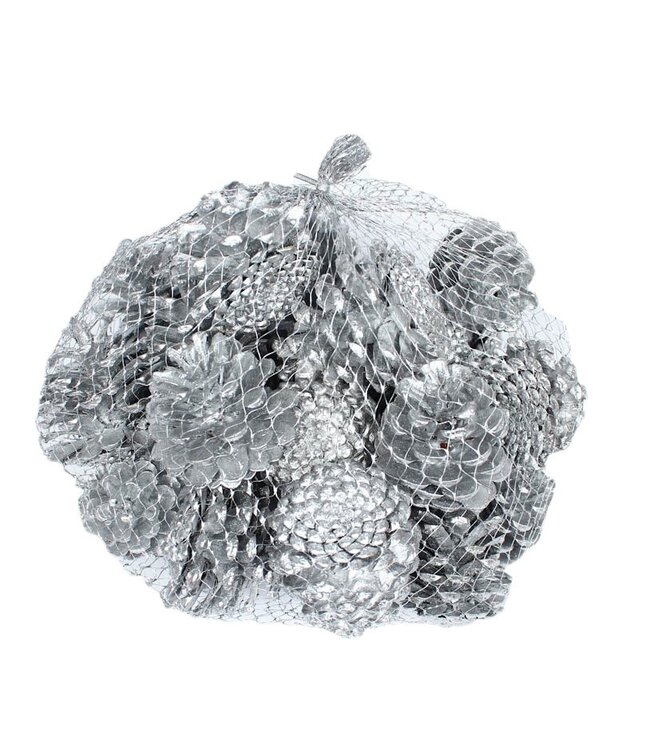 Silver pine cones in a net | Weight 500 grams | Order per 4 nets