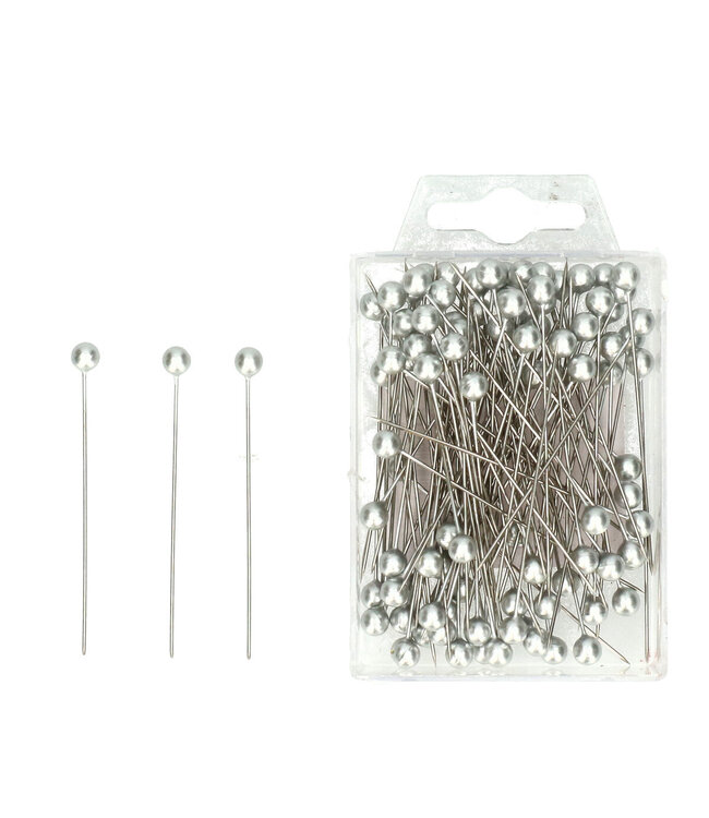 Épingles à perles / clous à perles de couleur argentée | Diamètre de la perle 6 millimètres | Longueur 6,5 centimètres | Commande par 100 pièces
