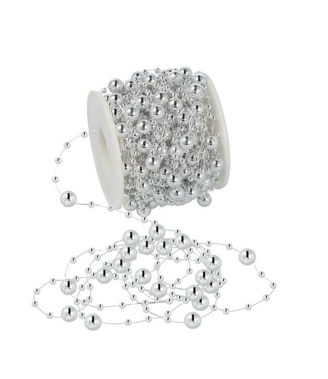 Silver coloured pearl garland wire | Min. diameter 3 millimetres max. diameter 8 millimetres | Length 15 metres | Order by piece