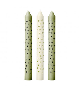 4A Groene bruiloft kaars met hartjes | Diameter 2.2 centimeter | Hoogte 20 centimeter | 3 kaarsen per set | Per stuk