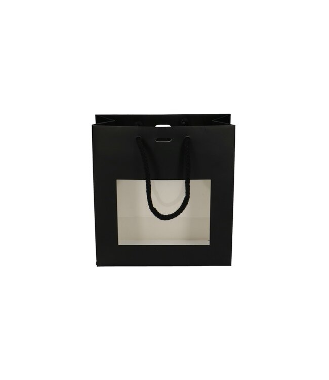 Sac cadeau noir avec fenêtre | Taille 8 x 18 x 18 centimètres | Commande par 10 sacs