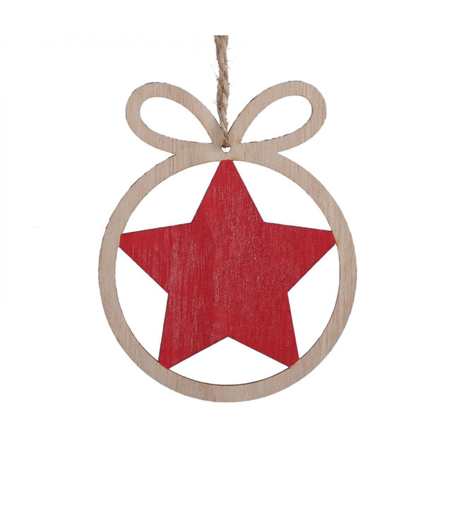 Kerst Hanger hout ster d8.5cm ( x 6 )