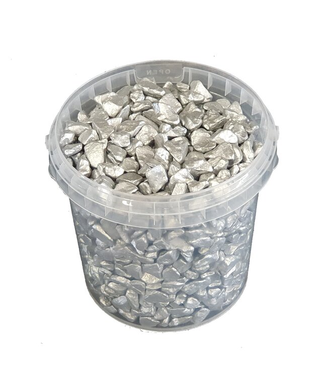 Silberfarbene dekorative Steine | 9 - 13 Millimeter Kieselsteine | 1 Liter pro Eimer | In 6er-Eimern bestellbar