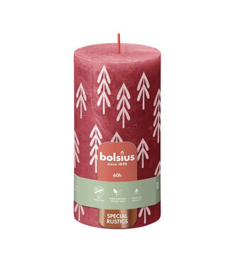 4A Red rustic Bolsius pillar candle with pine | Diameter 7 centimetres | Height 13 centimetres | Per 4 pieces