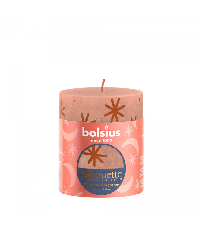 Sand-coloured rustic Bolsius pillar candle with stars | Diameter 7 centimetres | Height 8 centimetres | Order per 4 candles