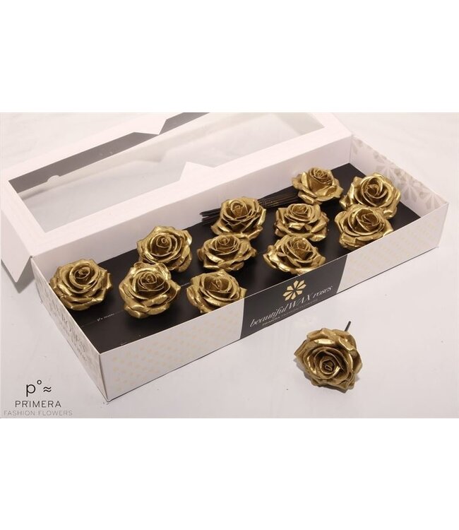 Gold coloured silk wax roses | Size M | 12 pieces per box | Order per box